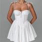 Summer dress 2025 Women Sexy White Lace Dressses Embroideryed Bodycon Mini Dress Korean Fashion Ruffle Dresss Lace Up Fish Bone