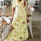 Spring Summer New 2024 Women's Casual Sweet Loose Sexy V-neck Drawstring Fashionable Printed Long Sleeved Dress