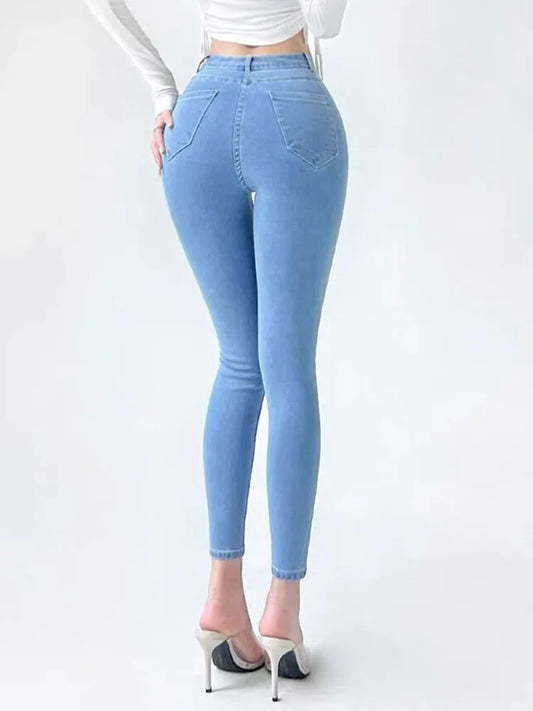 Women Skinny Stretch Pencil Jeans Vintage Oversize 100kg High Waist Denim Pants Spring Fall Korean Fashion Casual Kot Pantolon