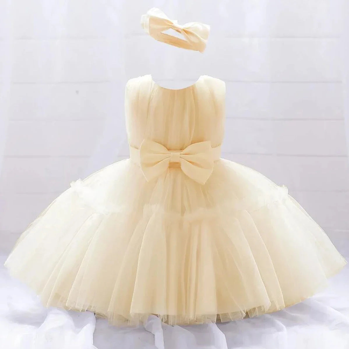 Baby Pleated Girl Princess Dress Outfit Infant White 1st Birthday Baptism Dress Toddler Bow Party Wedding Prom Gown Baby Clothes