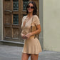 TARUXY 2025 Summer New Knitted Mini Dress Female Elegant V Neck Buttons Short Sleeve Dress High Elasticity Casual Women's Dress
