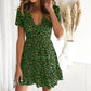 Summer New Women's Fashion Casual Dresses Leopard Print Deep V-Neck Lotus Leaf Edge Dress