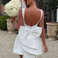 Elegant Pearl Bow Backless Sexy Mini Dress Women's Luxury Party Short Dresses White Black Pink Birthday Evening Wedding Summer