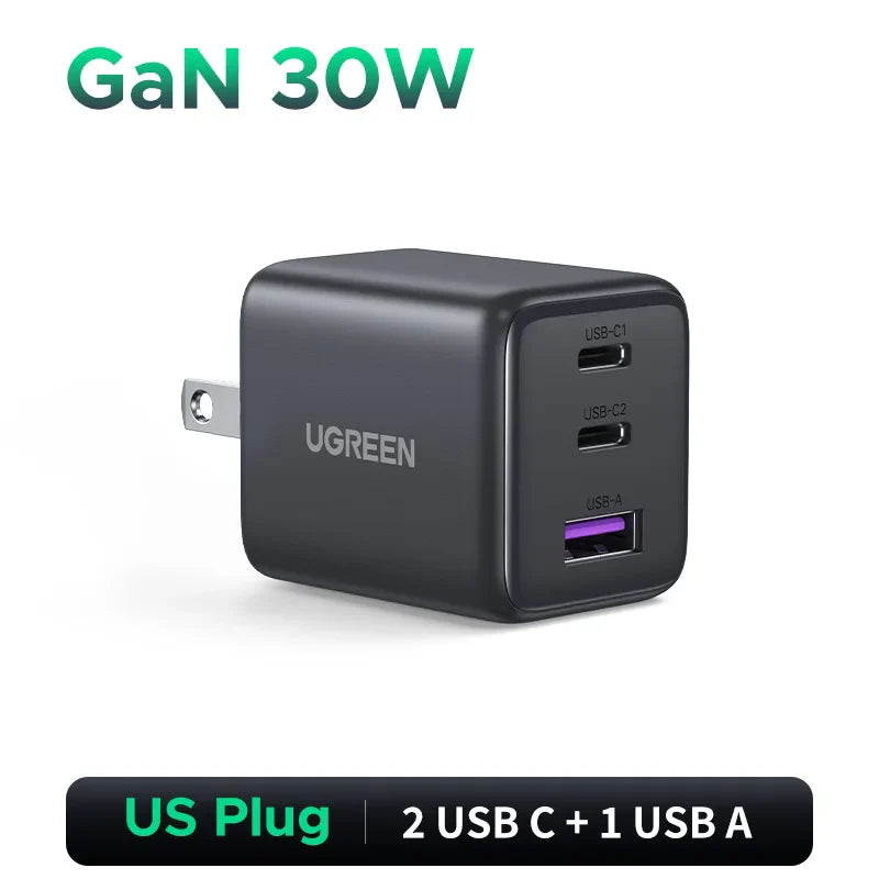 UGREEN 30W GaN зарядний пристрій PD 3.0 QC4.0 USB C зарядний пристрій для iPhone 16 15 14 Pro Samsung S25 Xiaomi планшет iPad Air Pro зарядний пристрій для телефону