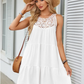 Round Neck Casual Short Sleeved Solid Color Lace Hollow Out Women's Dress Fashionable Street Fresh Sweet Style Summer Dress
