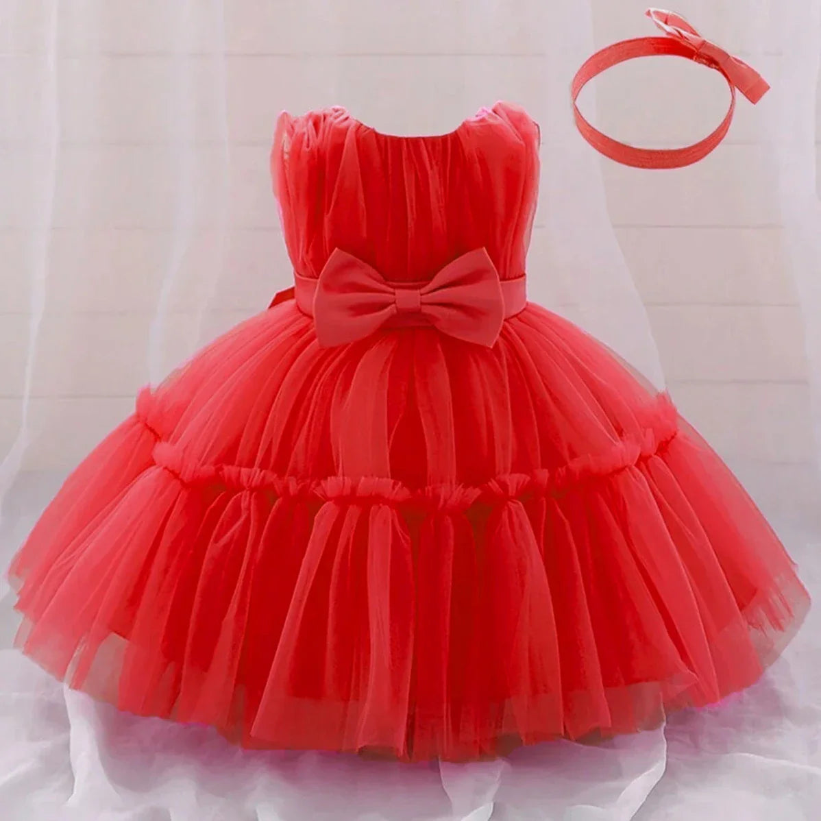 Baby Pleated Girl Princess Dress Outfit Infant White 1st Birthday Baptism Dress Toddler Bow Party Wedding Prom Gown Baby Clothes