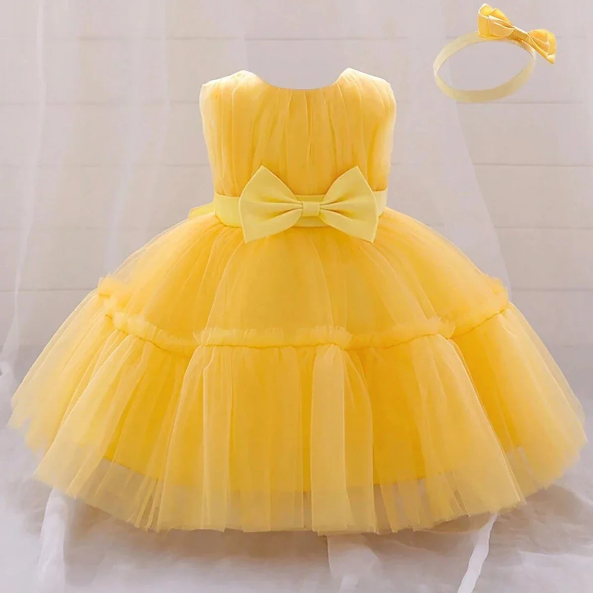 Baby Pleated Girl Princess Dress Outfit Infant White 1st Birthday Baptism Dress Toddler Bow Party Wedding Prom Gown Baby Clothes