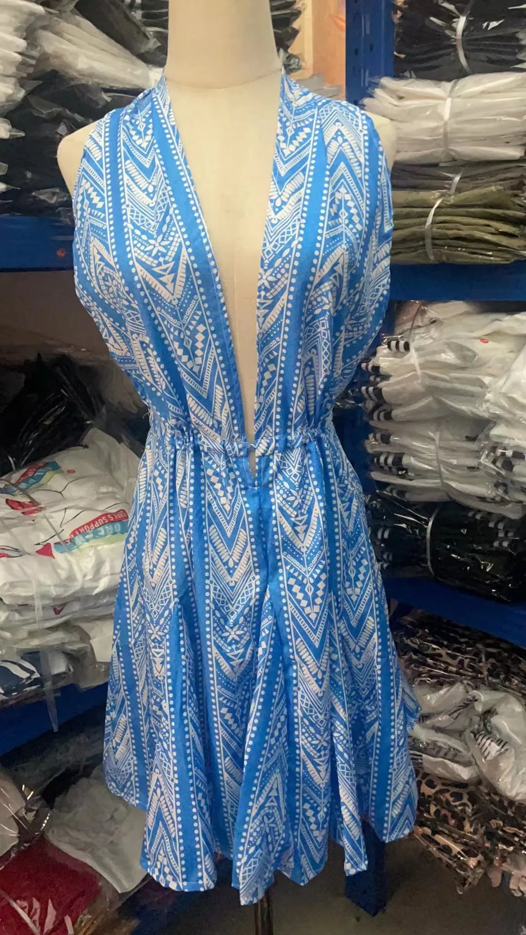 Sexy Halter Neck Beach Dresses For Women Printed Deep V-neck Backless Mini A-line Dress Chic Party Vacation Casual Lady Vestidos