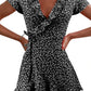 Summer Women’s Floal A-Line Dress Sweet Elegant Floral Ruffles V-neck Bandage Short Dress for Lady Chic Flowers Mini Dress