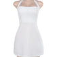 Off Shoulder White Mini Dress Women's Sexy Backless Slim Party Dress Sleeveless Solid Color Bandeau Patchwork Mini Dress
