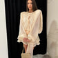 Fashion Ruffles Hem Solid Mini Dress Women Elegant O-neck Lantern Sleeve Short Dresses 2025 New High Street Vocation Vestidos
