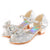 Summer Girls Sandals With Heel Fashion Rhinestone Shiny Glitter Shoes Children Princess Bowtie Pearl Dancing Shoes H876