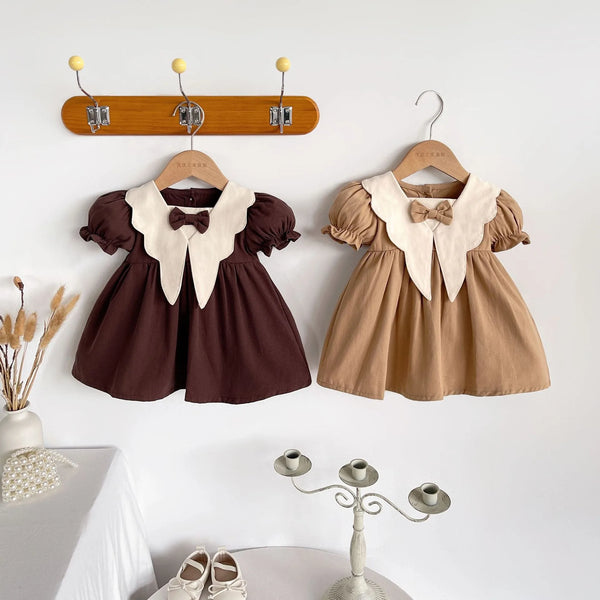 Korean Fashion Girl Princess Dress Spring Autumn 2025 New Puff Sleeve Butterfly Bow Cute Girls Dress Baby Jumpsuit Kids Clothes