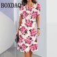 Fashion Flowers Printed Dress Clothing Women's Short Sleeve Summer Elegant O-Neck Mini Dresses Loose Streetwear 2025 New Spring