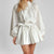 Vintage Printed Lace-Up Shirt Dress For Women Spring Summer Fashion Ruffled Pleated Long Sleeve High Street Women's Mini Dresses
