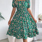 Summer Women's Beach Dress Floral 3D Print Square Neck Short-Sleeved Ladies Waist Ruffled A-Line Dress For Women Holiday Dresses