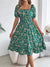 Summer Women's Beach Dress Floral 3D Print Square Neck Short-Sleeved Ladies Waist Ruffled A-Line Dress For Women Holiday Dresses