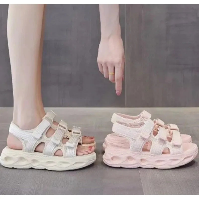 Girls Beach Shoes Hook&loop Non-slip Kids Sandals Soft Sole Open Toes 2025 Summer Girls Princess Shoes Breathable Korean Style