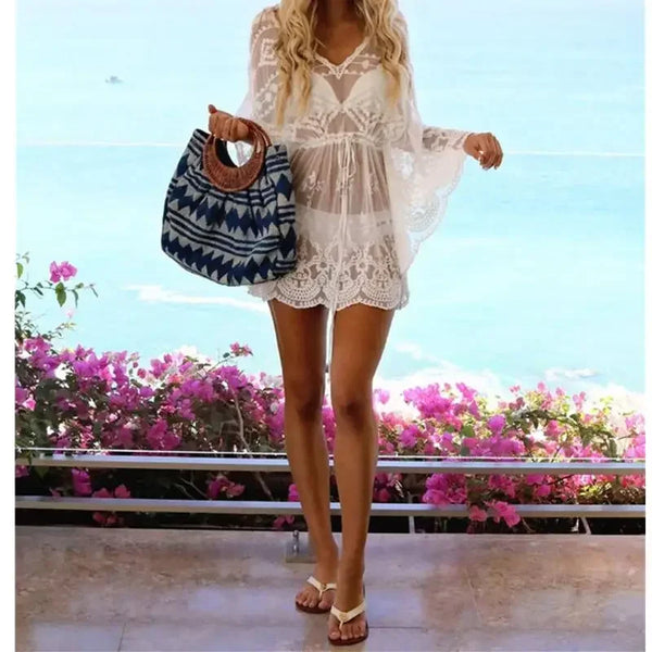 2022 Lace Beach Pareo Beachwear Swim Suit Cover Up Playa Pareo Tunics for Beach Tunic Swimwear Women