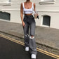 High-waisted Retro Stretch Women Pants Winter Edition New Style Ripped Bell Bottoms High Waist Straight Cylinder Wide Leg Jeans