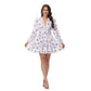 Spring  Autumn Women's New Dress Temperament Sweet Print V-neck Lantern Sleeve Lace High Waist Short Dress