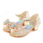 Summer Girls Sandals With Heel Fashion Rhinestone Shiny Glitter Shoes Children Princess Bowtie Pearl Dancing Shoes H876