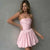 Talenza Pink Off Shoulder Pleated Mini Dress Women's Sexy Sleeveless A-Line Dress Elegant One Shoulder Backless Party Mini Dress
