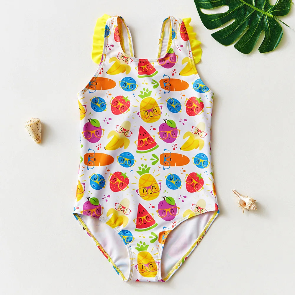 One Piece Girl Swimsuits 2 3 4 5 6 Year Baby Printed Swimwear Summer Beach Bathing Bikini Clothes Kids Bow Seaside Swimming Wear