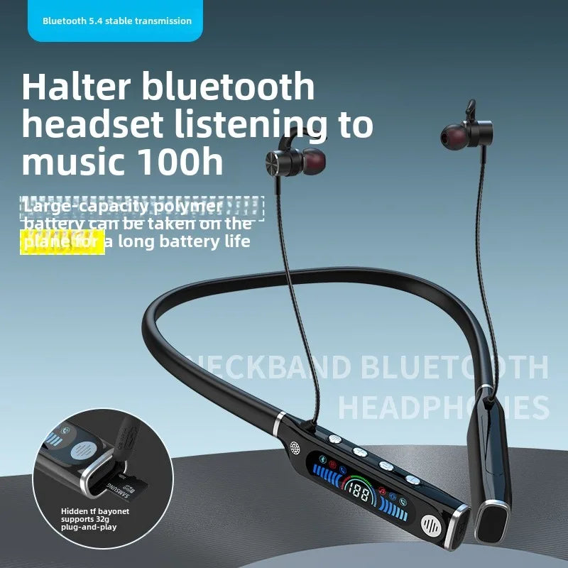 LCD-екран спортивна Bluetooth-гарнітура на шию прихований слот для TF-карти цифровий дисплей живлення довгий час роботи акумулятора гарнітура з великою ємністю акумулятора