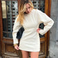 TRAFZA Autumn New Fashion Women Dresses Solid Long Lantern Sleeves Zipper Female Chic Holiday Style Loose Mini Dress Mujer