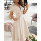 Women Fashion Solid Slim Pocket Lace Up Dress 2023 Spring Autumn Dress Women Casual Printed Short Sleeve V-neck High Waist Dress