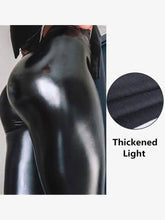 Qickitout Spandex 10% Black PU Leather Pants Women High Waist Skinny Push Up Leggings Elastic Trousers Jeggings