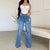 Women Jeans Wide Leg Pants Denim High Waist Zipper Fly Washing Holes Pockets High Street Ankle Length Flash Spring 2024