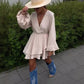 Talenza Ruffle V Neck Long Sleeve Mini Dress Women's Fashion Sexy Loose Dress Elegant Ruffle High Waist Casual Slim Party Dress