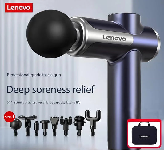 Пістолет для фасції бренду Lenovo глибоко знімає м’язову біль, обладнання для фітнесу та релаксації з LED сенсорним екраном, 8 масажних насадок, подарунки