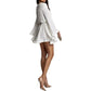 Spring Autumn Elegant Pleated Dress Women Fashion Solid Round Neck Flared Sleeve Lace-up Pleated Mini Dress Women