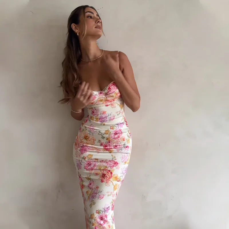 Fashion Summer Print Strap Women Dress Sleeveless Slim Fit Sexy Backless Camisole Dress Dresses for Women 2025 Q034