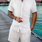Spring and summer Europe and the United States new men's striped jacquard beach suit loose shorts shirt