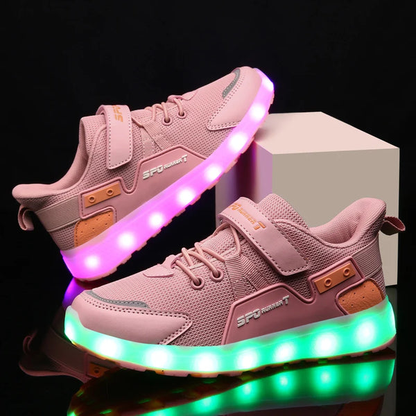 Children's Casual Shoes LED USB Charging Luminous Glowing Sneakers for Boys Girls Led Sneakers with Luminous Sole Lighted Shoe C