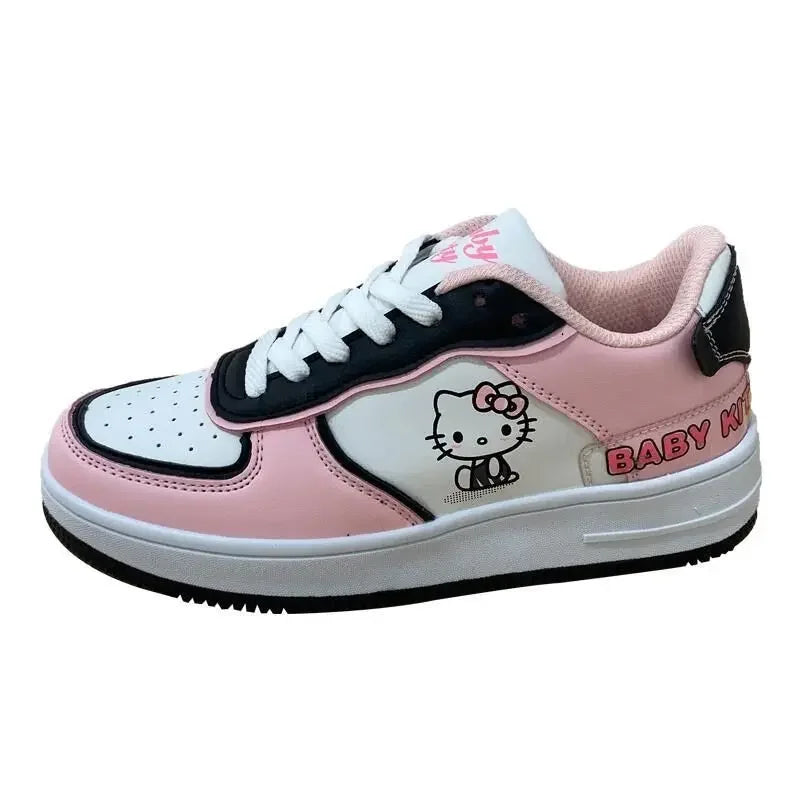 Весняно-осінні дівчачі кросівки Hello Kitty рожевого кольору, милі, жіночі, у стилі Харадзюку, м'які, для скейтборду, повсякденні вулканізовані взуття для жінок