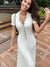 Elegant V Neck Denim Patchwork Knitted Long Dress Women Fashion Short Sleeved Buttons Bodycon Dresses Office Lady Pockets Robes
