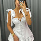Clacive Summer Slim White Women's Dress 2024 Fashion Strap Sleeveless Mini Dresses Elegant Classic Lace-Up Pleated Female Dress