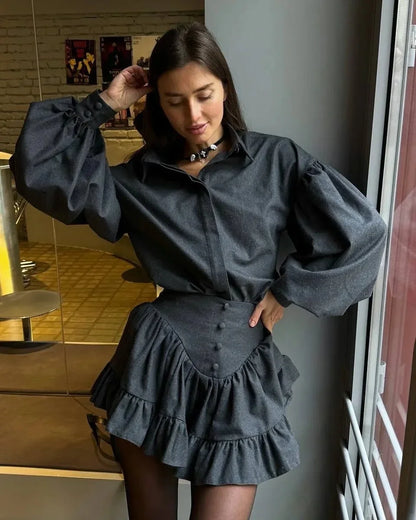 2025 New Elegantsuit Women's Clothing Set High-End Feel Spring Plaid Design Sensibility Ruffle Edge Mini Dress 2-Piece Wholesale