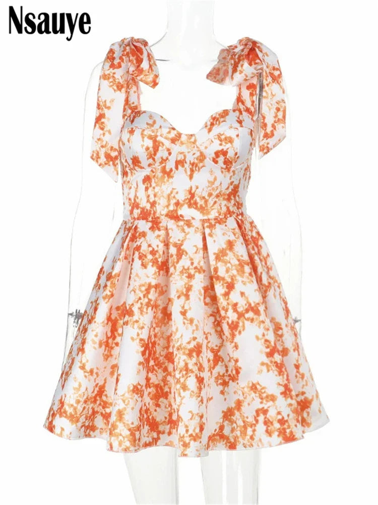 Nsauye Summer Women New Fashion Mini A-Line Skinny Elegant Corset Dress 2024 Lace Up Sexy Evening Night Club Party Holiday Dress