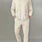 New Men's Jacket POLO Shirt 2 sets Long Sleeve Casual Fashion Commercial Breathable lapel, Pants pull Rope Solid Color Men 2 set