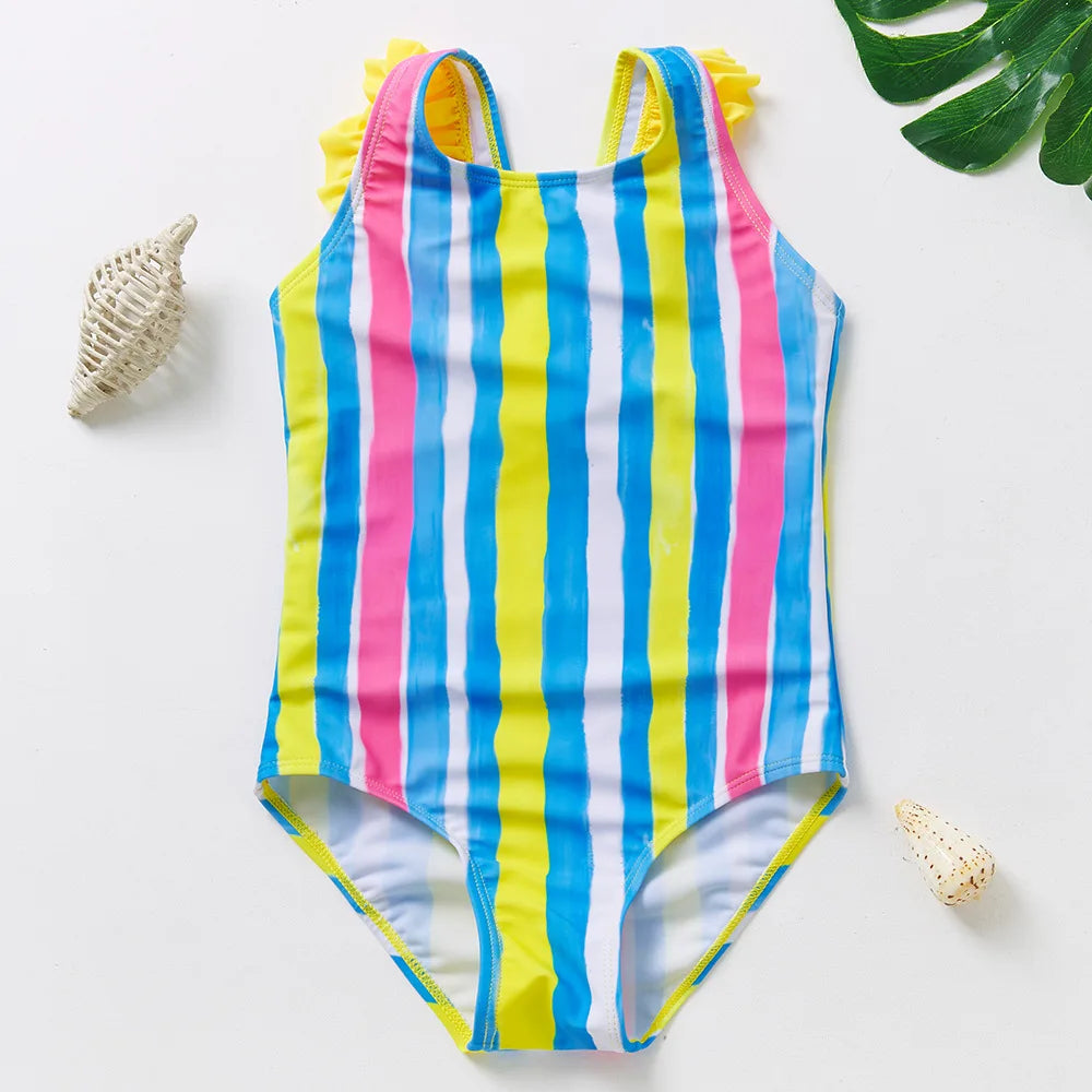 One Piece Girl Swimsuits 2 3 4 5 6 Year Baby Printed Swimwear Summer Beach Bathing Bikini Clothes Kids Bow Seaside Swimming Wear