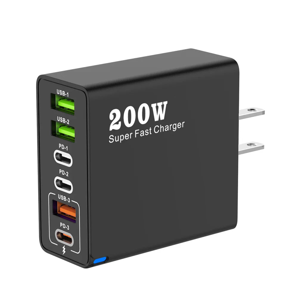 200 Вт 6-портовий USB C зарядний пристрій Супершвидка зарядка PD3.0 USB C Type C зарядний пристрій для мобільного телефону для iPhone 16 SE4 Samsung Xiaomi iPad