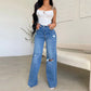 Women Jeans Wide Leg Pants Denim High Waist Zipper Fly Washing Holes Pockets High Street Ankle Length Flash Spring 2024