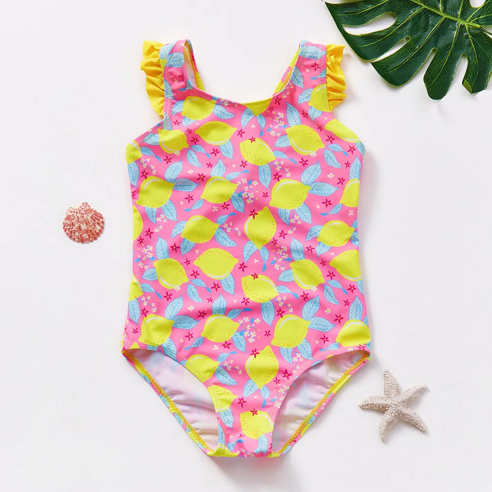 One Piece Girl Swimsuits 2 3 4 5 6 Year Baby Printed Swimwear Summer Beach Bathing Bikini Clothes Kids Bow Seaside Swimming Wear