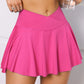 CHRLEISURE Womens Tennis Skirt with Pockets Crossover High Waisted Athletic Golf Skorts Running Workout Skirts 2 in 1